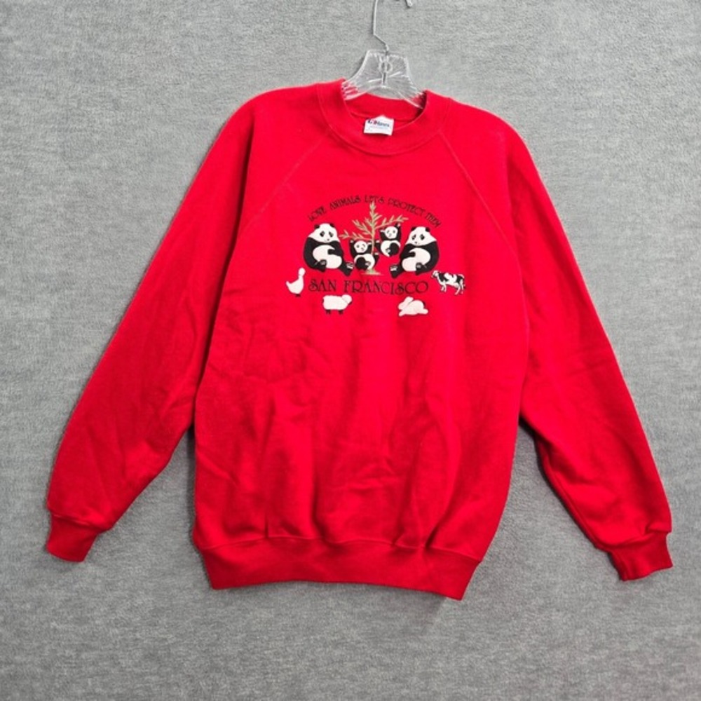 VINTAGE San‎ Francisco Zoo Men Sweatshirt Large Red 90s Panda USA Pullover